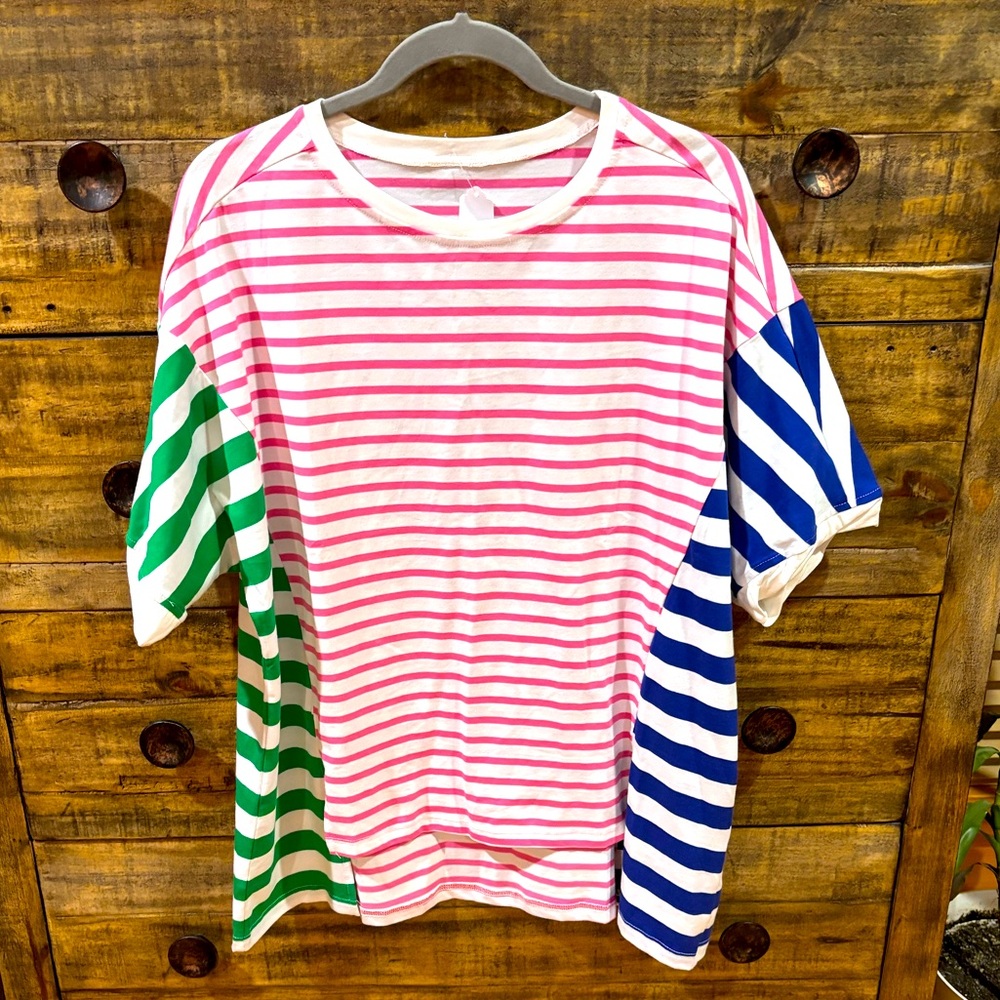 NWOT Striped Boutique Shirt - Pink, Green, Blue‎